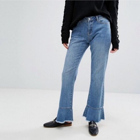 Vero Moda Ruffle Ankle  Blue Jeans - Picture 1 of 14